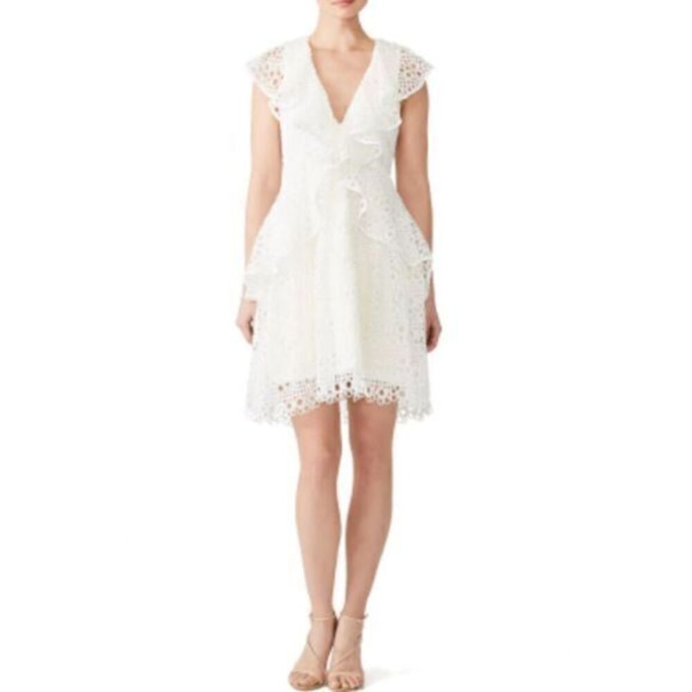 ELLIAT White Lace Mini Ruffle Interlude Style Mini Dress MEDIUM